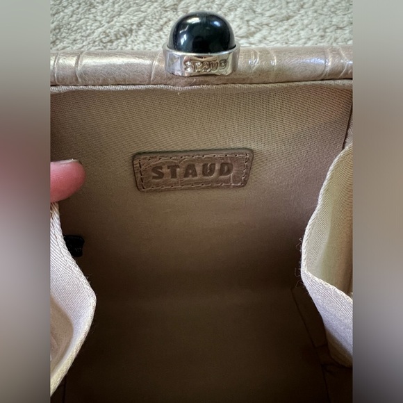EUC $325 Staud Kenny Small Crocodile Croc Bag Tan Beige Evening French Grey - Picture 4 of 11